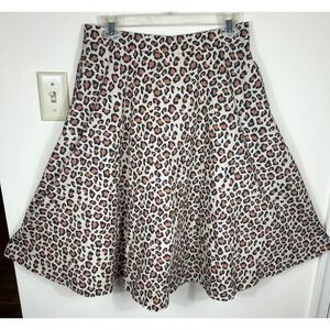 Hearts and Found Leopard Print Skirt Women L Tan A-Line Flared Pockets Work Chic